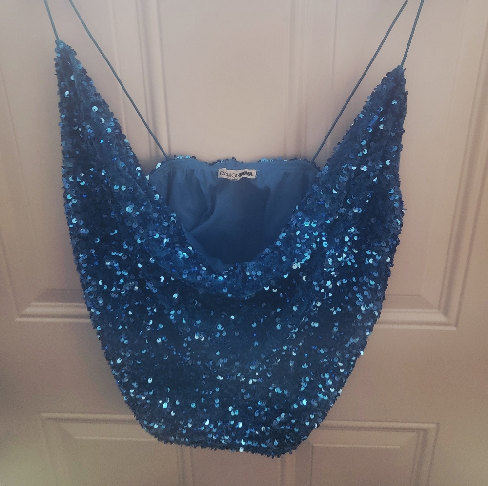Fashion Nova Vibrant Blue Sequin Top - Picture 2 of 8